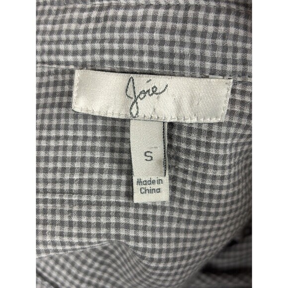 Joie Cherina Button Down Grey White Gingham Size Small Lightweight Pockets - Picture 3 of 11